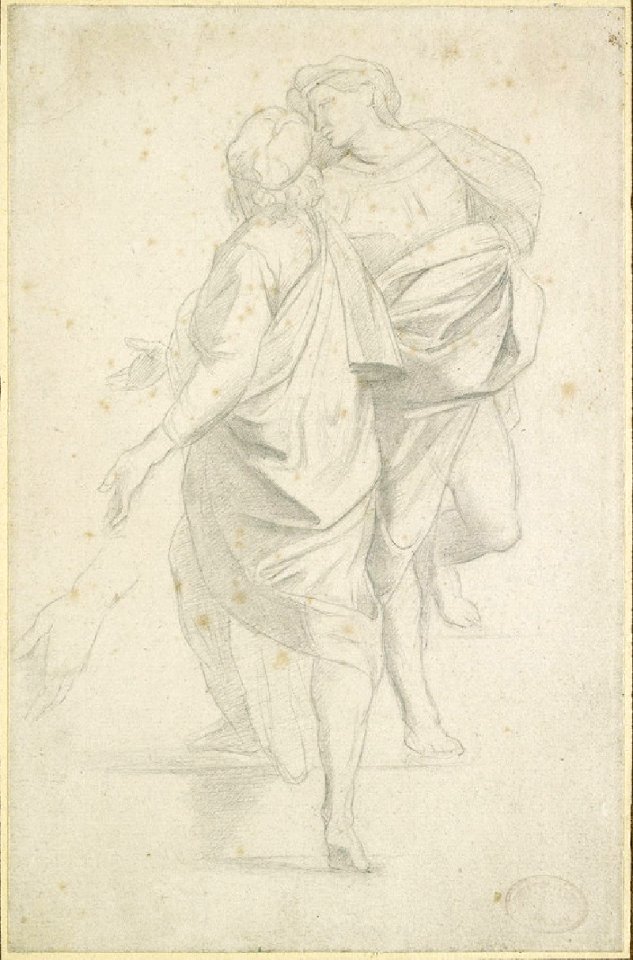 Degas - Two figures standing on a flight of steps, after Raphael, WA1954.70.36