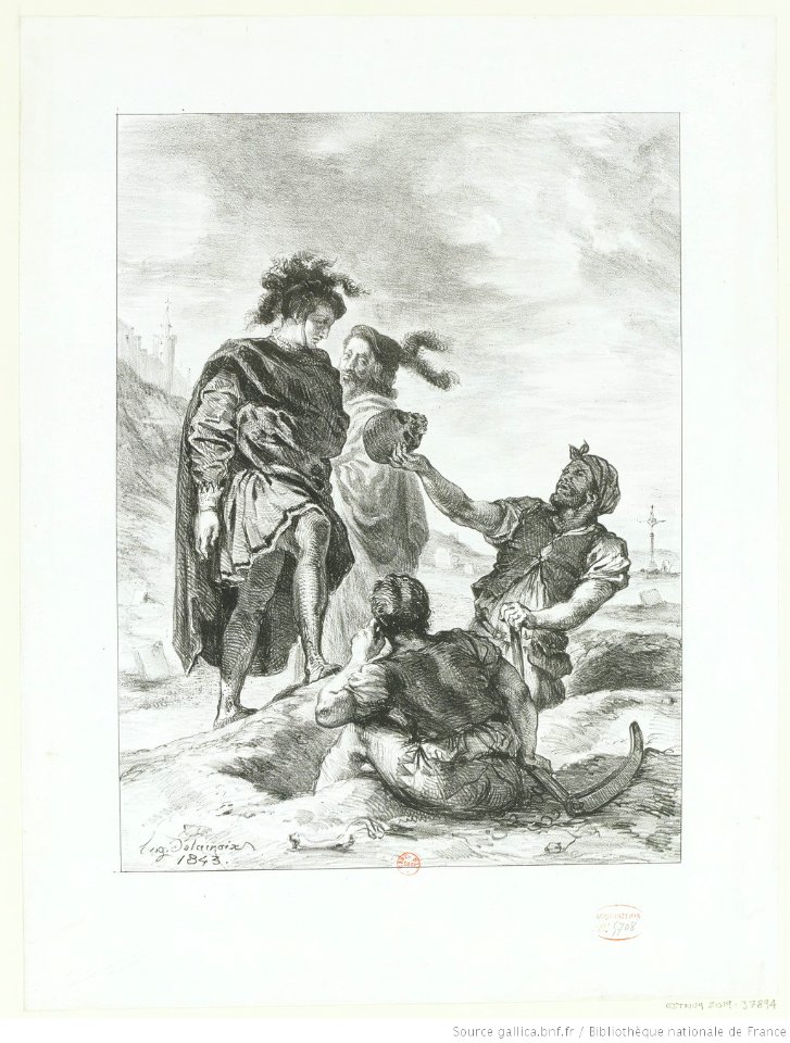 Delacroix - Ce crâne, Monsieur, était celui d'Yorick, le Bouffon du Roi, 1er état, btv1b10029839p