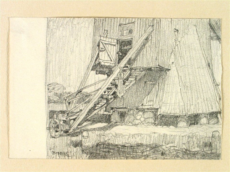 Del av väderkvarn. Skåne, Helsingborgstrakten. Teckning av Ferdinand Boberg - Nordiska museet - NMA.0088404