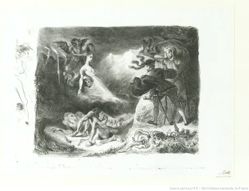 Delacroix - L' ombre de Marguerite apparaissant à Faust, 1er état, btv1b10029772t