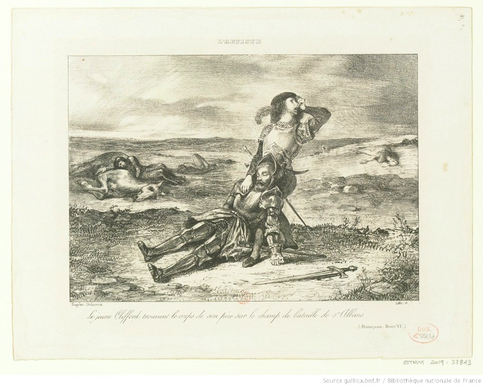 Delacroix - Le jeune Clifford trouvant le corps de son père sur le champ de bataille de S.t Albans, btv1b100298207