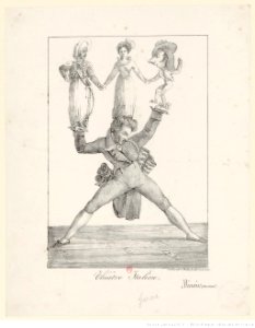 Delacroix - Rossini soutenant Manuel Garcia dans Otello, Mme Mainvielle-Fodor dans Rosine et Pellegrini dans le Barbier de Séville, btv1b8420186g