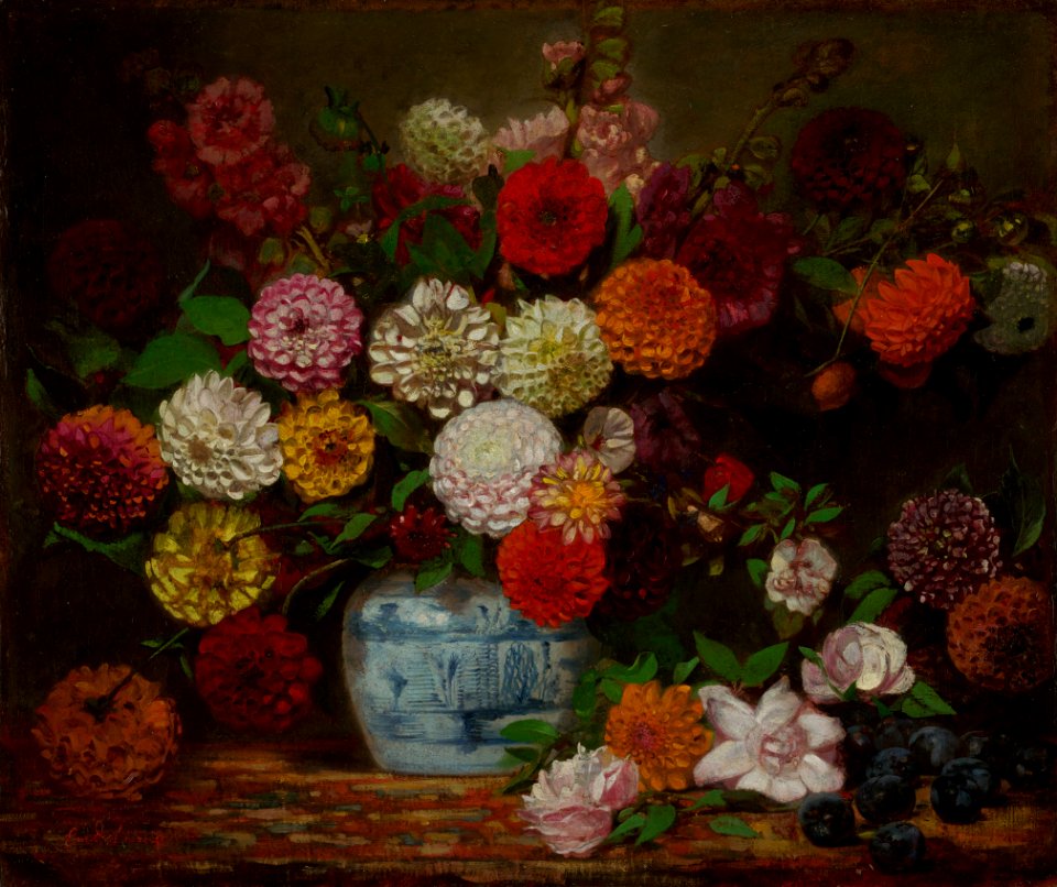 Delacroix - Still Life with Dahlias, Zinnias, Hollyhocks and Plums, c. 1835