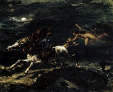 Delacroix - Tam O’Shanter poursuivi par les sorcières, 1849. Free illustration for personal and commercial use.