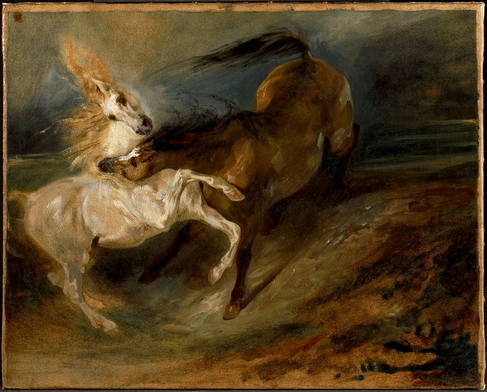 Delacroix - Two Horses Fighting in a Stormy Landscape, c. 1828