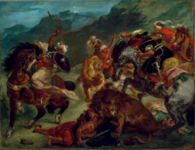 Eugène Delacroix - Chasse au lion (1858). Free illustration for personal and commercial use.