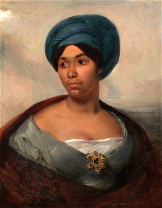 Portrait of a Woman in a Blue Turban by Eugène Delacroix. Free illustration for personal and commercial use.