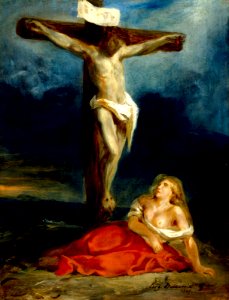 Eugène Delacroix - Saint Mary Magdalene at the Foot of the Cross - 2000.334 - Museum of Fine Arts. Free illustration for personal and commercial use.