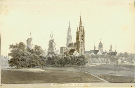 Delft uit het Noordwesten t zien 1823., Balthasar Jooss, SA Delft, inv.nr. 59206