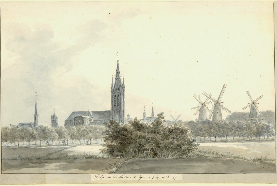 Delft uit het Noorden te zien 5 july 1826 B.J., Balthasar Jooss, SA Delft, inv.nr. 59207