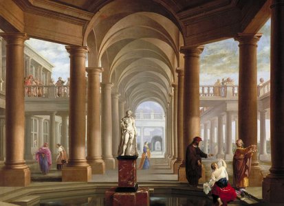Dirck van Delen - Architectural Fantasy with Susanna and the Elders. Free illustration for personal and commercial use.