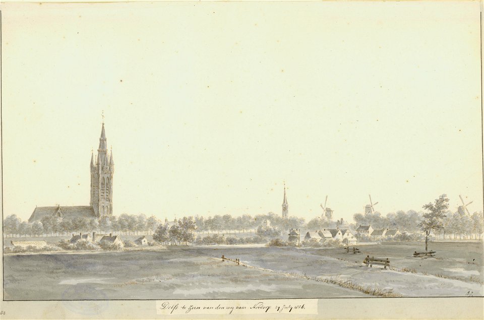 Delft te zien van den weg naar Noodorp 29 july 1826., Balthasar Jooss, SA Delft, inv.nr. 59209