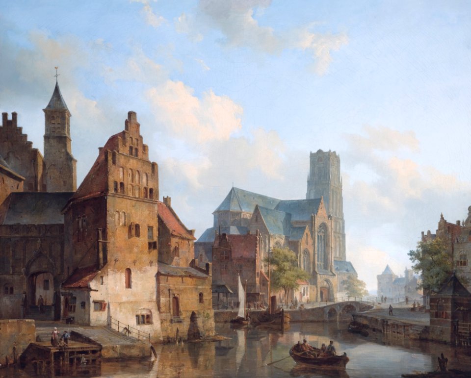 Delftse Vaart and the St Laurens church in Rotterdam, by Cornelis Springer