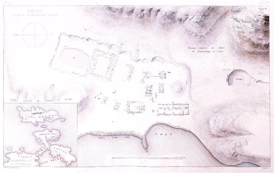 Delos, plan de la partie des ruines - Blouet Guillaume-abel - 1831