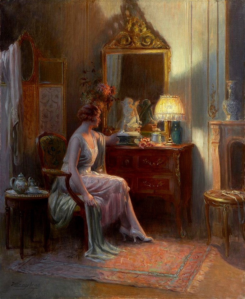 Delphin Enjolras - Elegant Lady admiring a Sculpture