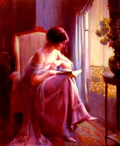 Delphin Enjolras - Jeune femme lisant à la fenêtre. Free illustration for personal and commercial use.