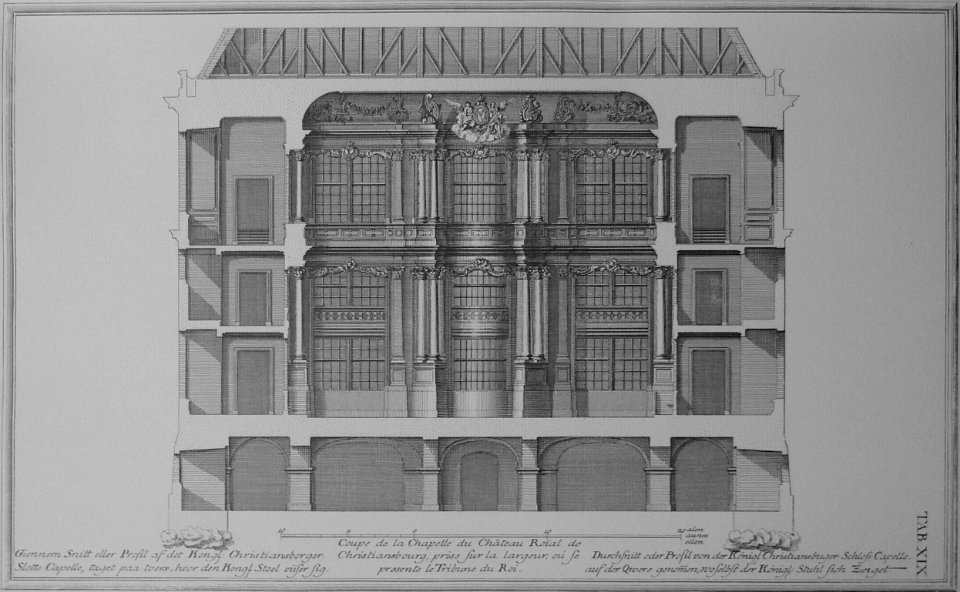 Den danske Vitruvius 1 tab019 - Giennem Snitt eller Profil af det Kongl Christiansborger Slotts Capelle