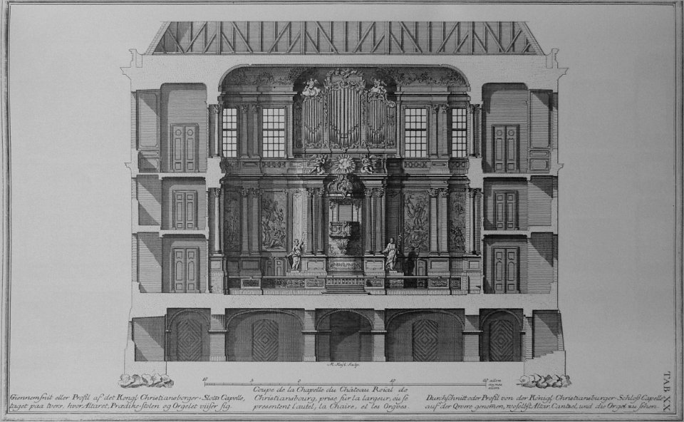 Den danske Vitruvius 1 tab020 - Giennem Snitt eller Profil af det Kongl Christiansborger Slotts Capelle