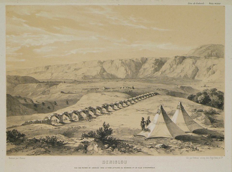 Denislou Vue des ruines de Laodicée, dans le fond la plaine du Méandre et la ville d'Hiérapolis - Laborde Léon Emmanuel Simon Joseph - 1838