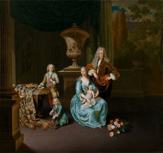 Diederik Baron van Leyden van Vlaardingen (1695-1764) met vrouw en drie zonen Rijksmuseum SK-A-4824. Free illustration for personal and commercial use.