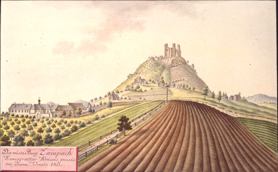Die wüste Burg Zampach Koeniggraetzer Kreises, gemahlt von Joann Venuto 1811