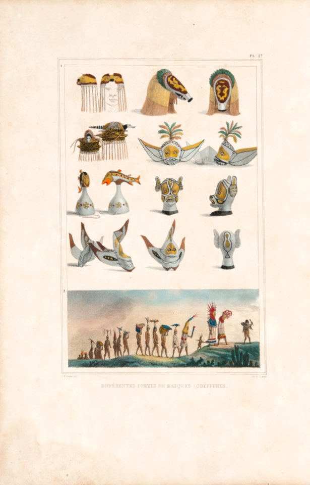 Différentes formes de masques (coëffures) (1), da Coleção Brasiliana Iconográfica