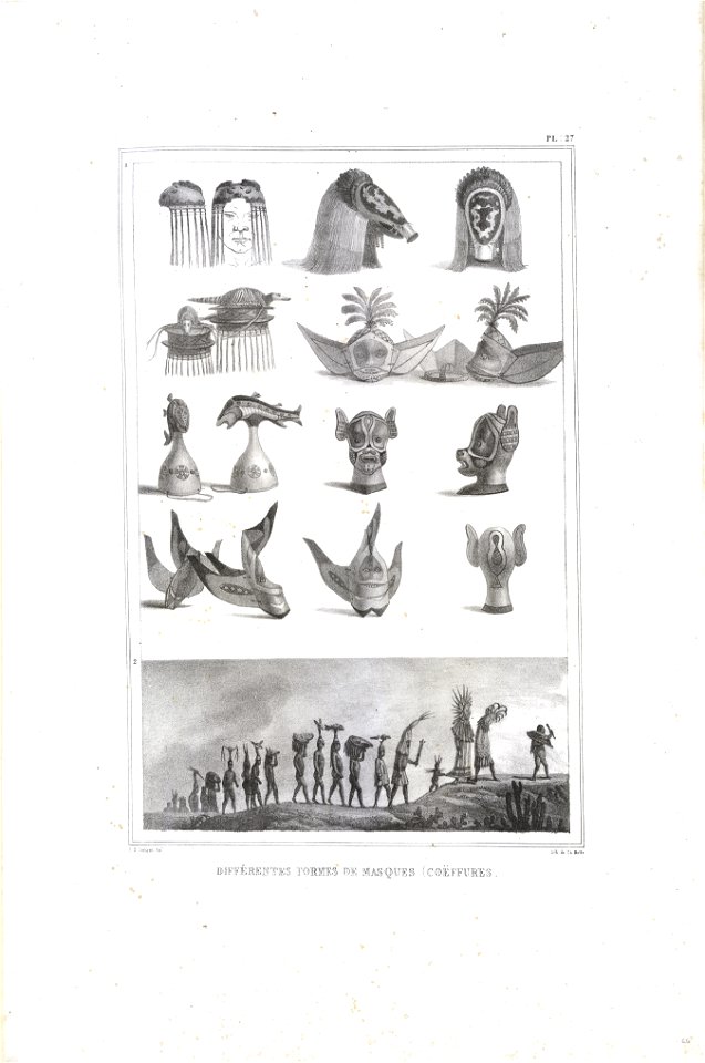 Différentes formes de masques coëffures (1), da Coleção Brasiliana Iconográfica