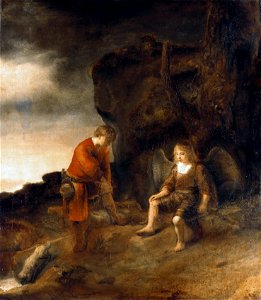 Abraham van Dijck (attrib.) - Tobias and the Angel. Free illustration for personal and commercial use.