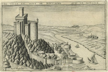 Dinan & Bouvaine (Claude Chastillon, Topographie françoise, 1641) (view of Bouvignes)