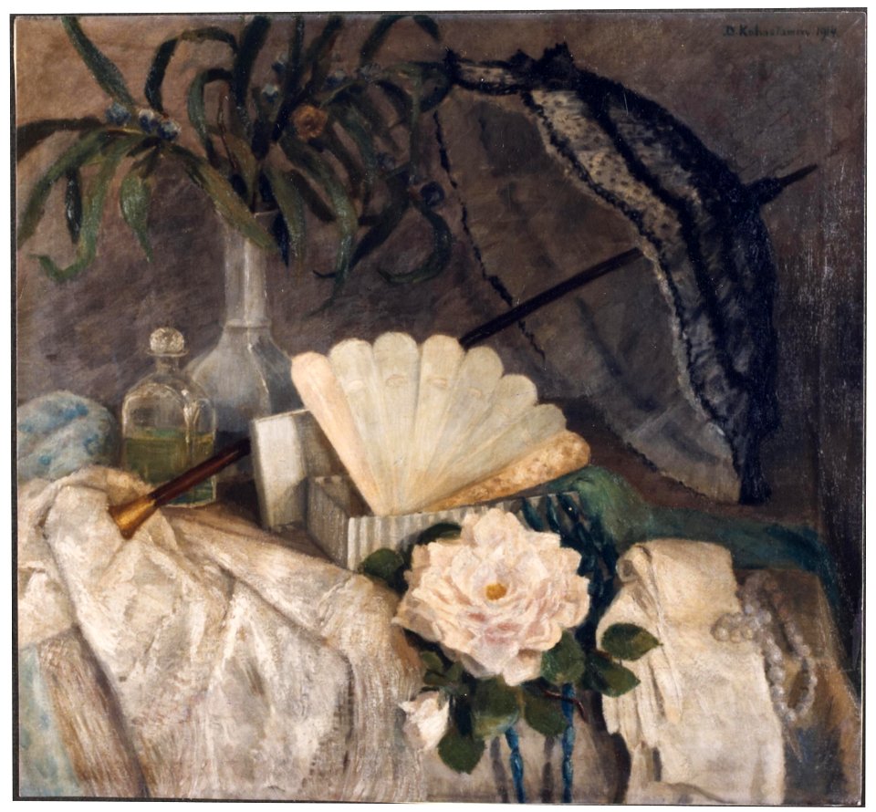 Dinah Kohnstamm - Stilleven met een waaier en een parasol (1914)