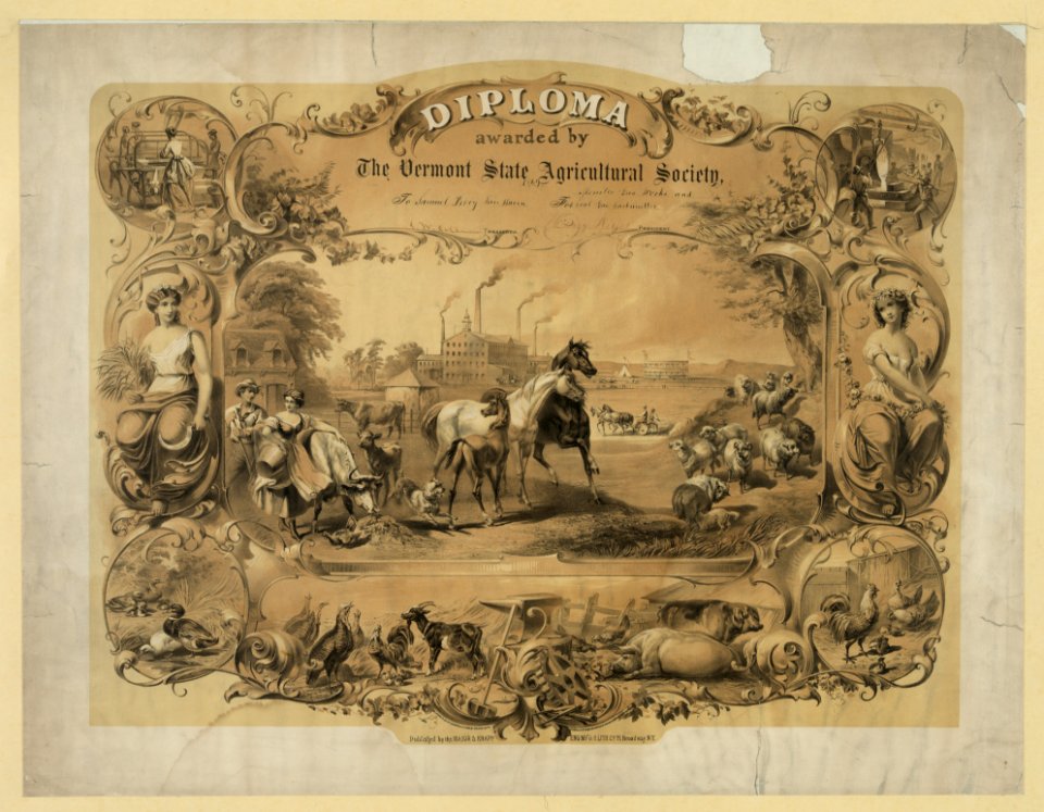 Diploma awarded by The Vermont State Agricultural Society LCCN2003671622