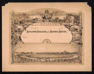Diploma awarded to (blank) by the Doylestown Agricultural and Mechanics Institute ... - James Queen ; P.S. Duval, Son & Co. LCCN2015647823. Free illustration for personal and commercial use.