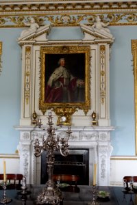 Dining Room, with Admiral Sir George Anson by William Hoare of Bath, 1747, and chimneypiece by Peter Scheemakers - Shugborough Hall - Staffordshire, England - DSC00318