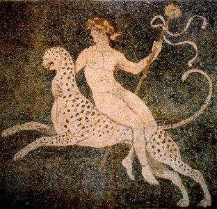 Dionysos on a cheetah, Pella, Greece. Free illustration for personal and commercial use.