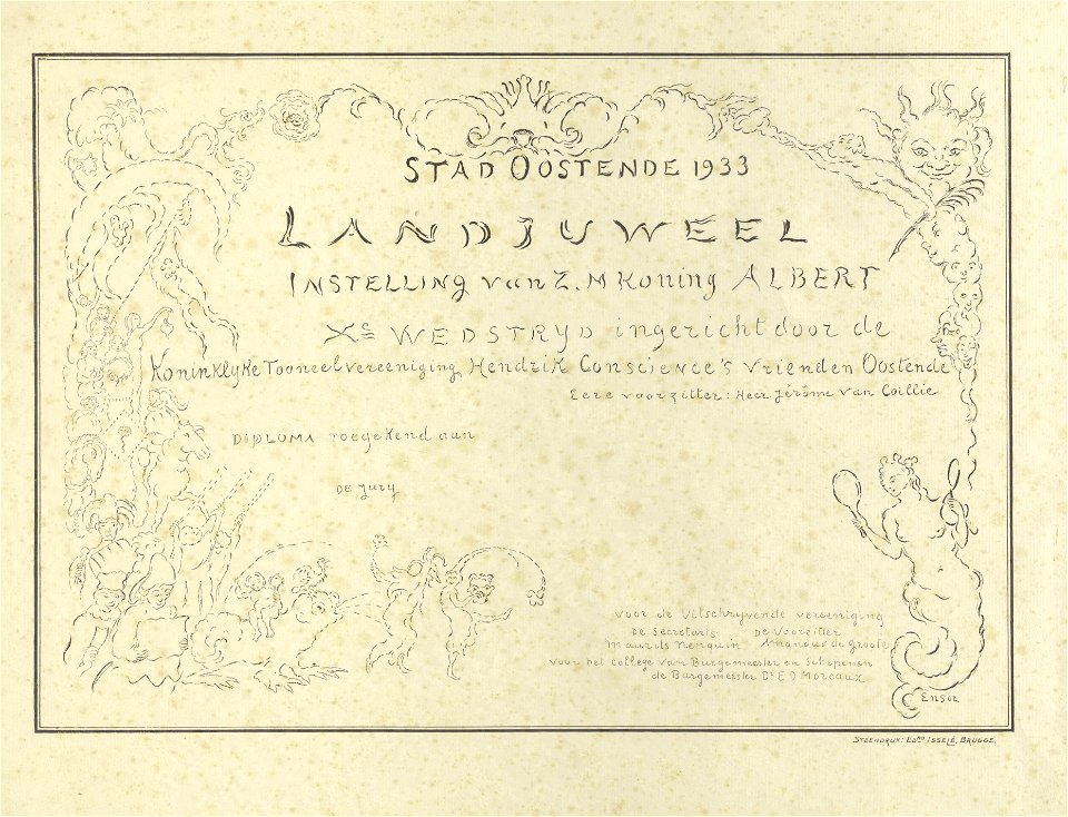 Diploma voor het X° Landjuweel, James Ensor, Mu.ZEE Oostende, SM001592