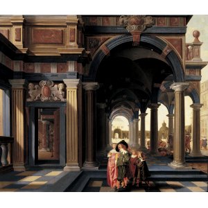 Dirck van Delen - Elegant Figures in a Loggia - WGA6279. Free illustration for personal and commercial use.