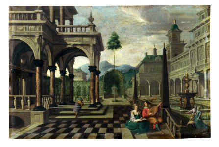Dirck van Delen Hof eines Palasts mit Figuren