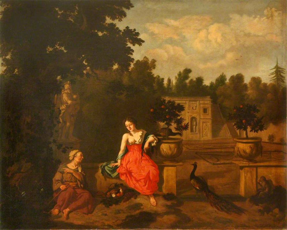 Dirck van den Bergen (1645^-1690) - Vertumnus and Pomona in a Garden, with Juno's Peacock - 1140166 - National Trust