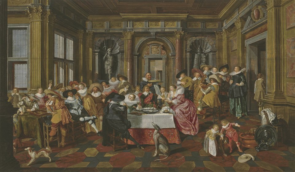 Dirck Hals - Dirck van Delen - A merry company in a palatial interior, with musicians and tric-trac players 2021 CKS 20053 0022(082359)