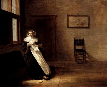 Dirck Hals - Woman Tearing a Letter - WGA11046. Free illustration for personal and commercial use.