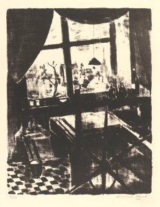 Dix lithographies au lavis (10) - Atelier avec presse lithographique, print by Armand Apol (1879-1950), Belgium, Prints Department of the Royal Library of Belgium, S.IV 25463