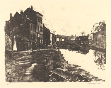 Dix lithographies au lavis (06) - Vue de ville avec canal, print by Armand Apol (1879-1950), Belgium, Prints Department of the Royal Library of Belgium, S.IV 25459