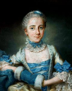 Glain Lady in a blue dress with a muff