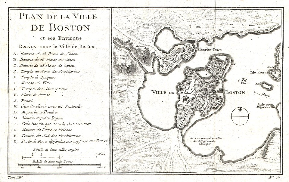 1756 Bellin Map of Boston, Massachusetts - Geographicus - Boston-bellin-1756