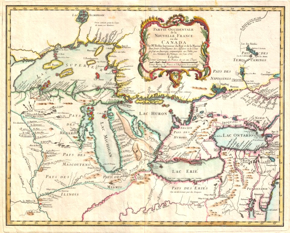 1755 Bellin Map of the Great Lakes - Geographicus - GreatLakes-bellin-1755