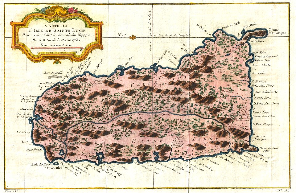 1758 Bellin Map of Saint Lucia (Sainte Lucie), West Indies - Geographicus - SaintLucia-bellin-1758