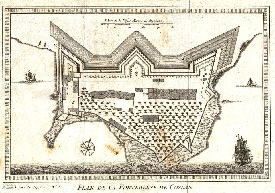 1756 Bellin Map of Kollam Fort, Kerala, India - Geographicus - Coylan-bellin-1756