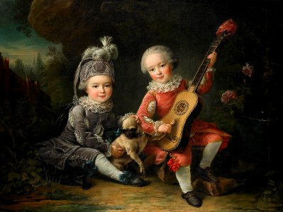 LesPortraits de MM. De Béthune Jouant avec un Chien-François-Hubert Drouais-BMA