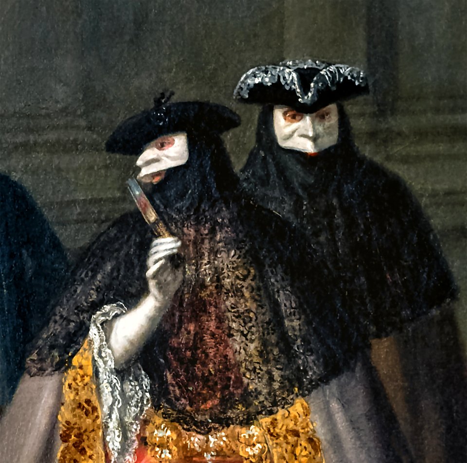 Ca' Rezzonico - Colloquio fra baute - Pietro Longhi (cropped to upper central figures)