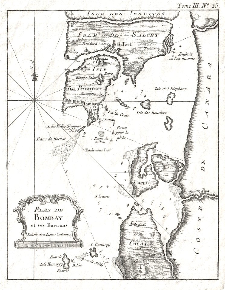 1764 Bellin Map of Bombay (Mumbai) India - Geographicus - Bombay-bellin-1750